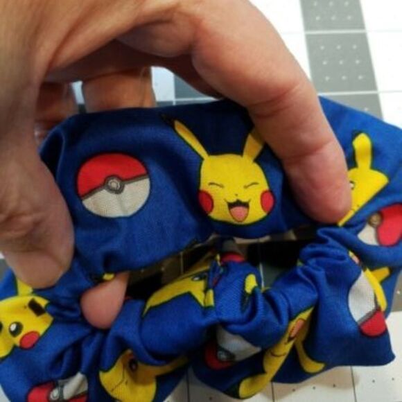 Handmade Fabric Hair Scrunchie Pikachu Pokemon - Picture 2 of 2